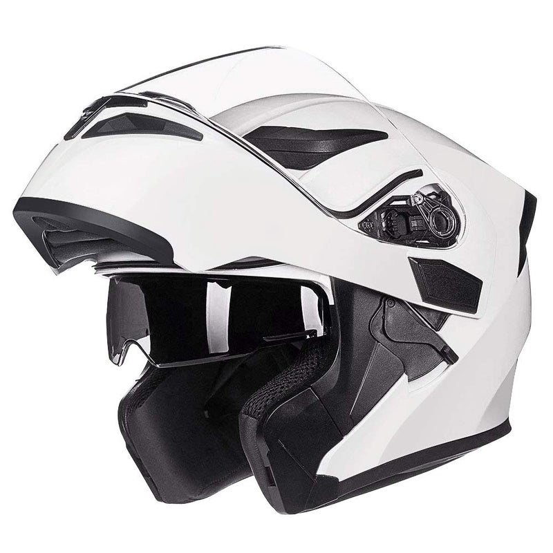 ILM Motorcycle Dual Visor Flip up Modular Full Face Helmet DOT LED Light Model 902L (M, White - LED) - Image 2